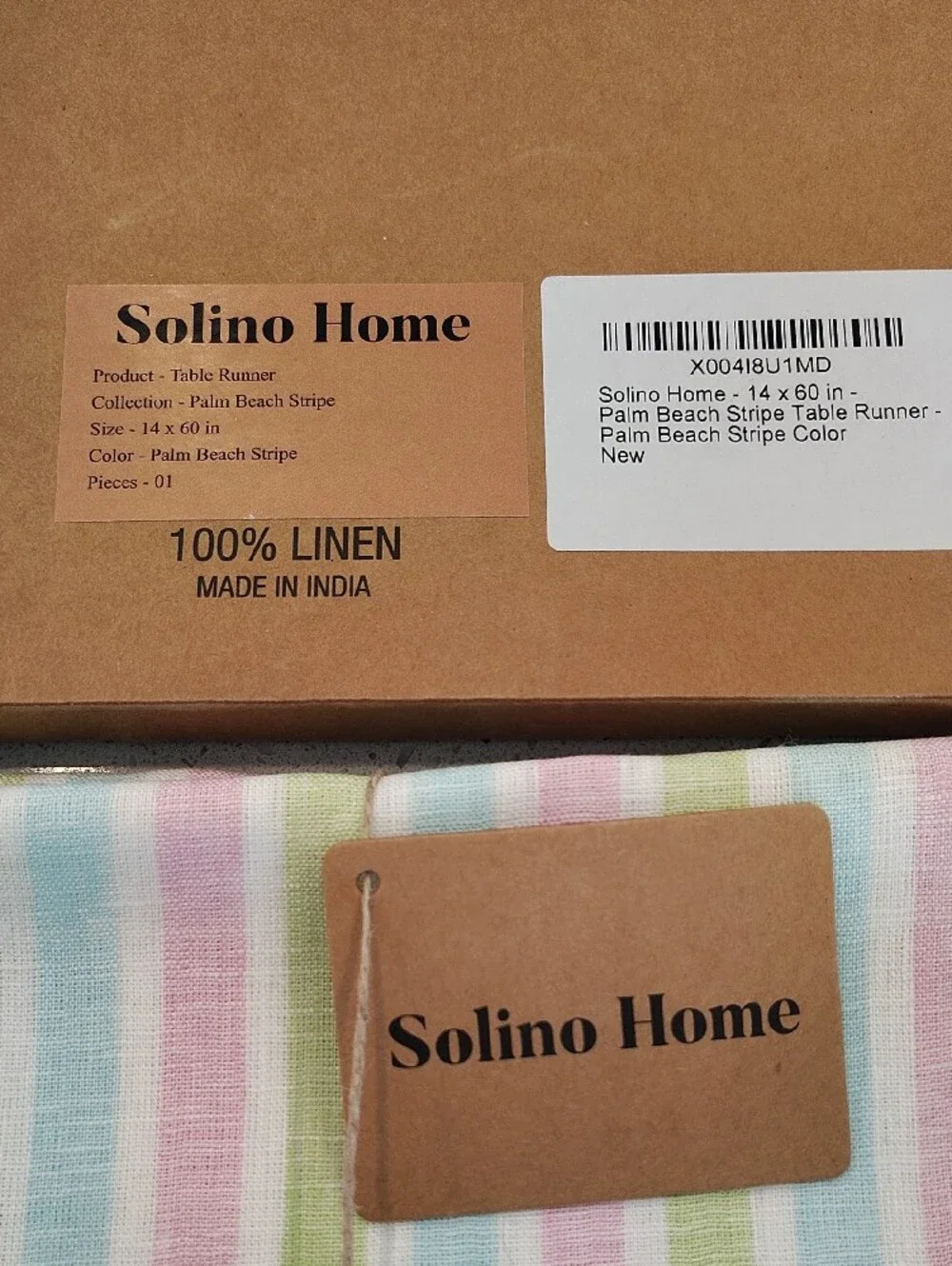 Pastel Stripe 100% linen Table Runner 14 X 60 in